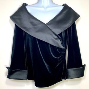 JS Boutique Velvet Satin Off Cold Shoulder 3/4 Sleeves Ruched Side Formal Tops M